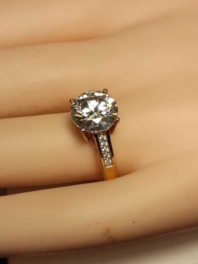 3 carat Moissanite Solitaire Ring in 18kt Vermeil Hard Gold Plated Sterling Silver (Bargain)