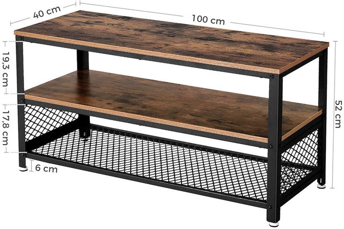 TV Stand for TV up to 43 Inches, Industrial Design Console / Lowboard / Living Room Table, Metal Frame, Wood Grain, Vintage, Dark Brown