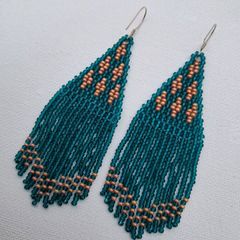 Turquoise earrings handwoven, silver earhooks