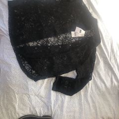 New long sleeved black lace shirt with tags