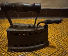 Antique Cast Iron Charcoal Clothes Iron with Wooden Handles