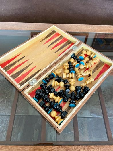 Vintage Decorative Foldable Chessboard with Hand Carved Detail and Chess Pieces 26 cm Square