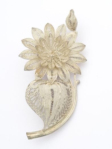 Vintage 925 Sterling Silver Filigree Flower Brooch