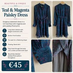 Teal & Magenta Paisley Midi Dress