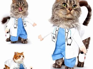 Dog Cat Doctor Costume Pet Doctor Clothing Halloween Jeans Outfit Apparel (MULTIPLE SIZES)