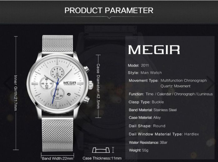 MEGIR Luxury Men Wrist Chronograph Watch