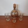 Fabulous Vintage Retro Mid-Century-Modern Small Pale Pink Glass Decanter with Gold and Silver Gilt Banding Plus Five Liqueur Glasses, Irice, Czechoslovakia Image 2