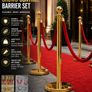 Gold Crowd Control Barrier Set  4 Posts with 2 Red Velvet Ropes Image 2