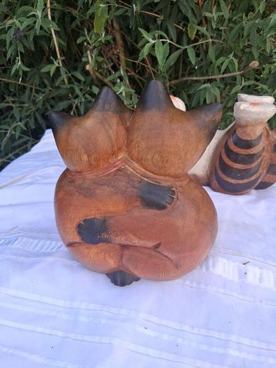 3 X Art Deco Handpainted Hardwood Cats