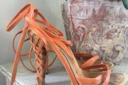Allan K handmade orange wooden,leather and suede shoes