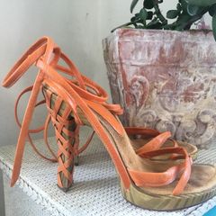 Allan K handmade orange wooden,leather and suede shoes