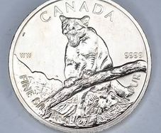 2012 1oz Silver coin Canada wildlife series Cougar