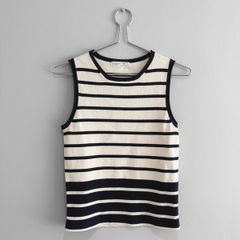 Pre Owned Classic Nautical Navy & Cream Striped Fine Knit Top