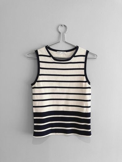 Pre Owned Classic Nautical Navy & Cream Striped Fine Knit Top