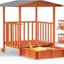 2-in-1 Wooden Sandpit & Playhouse with Roof Image 3