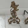 19th Century Cast Brass Rampant Lions Andirons Image 2