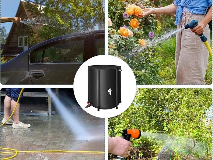 Portable Foldable Water Storage Tank 200L/52Gal, Outdoor Heavy Duty PVC Collapsible Rain Barrel with Brass Spigot, Large Capacity Reusable Water Catcher Container for RV, Camping, Plant Watering