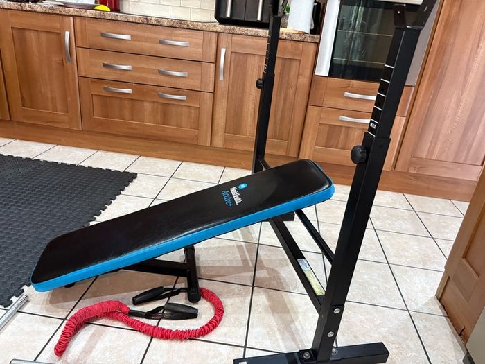 Foldable Weight Bench, 50kg Weights, Barbell, Dumbbells, Mats + More!!
