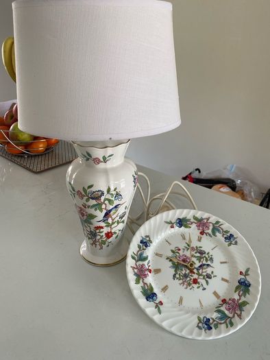 Aynsley china clock and table lamp