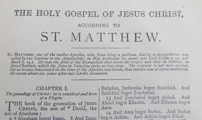 Vintage spine of a Catholic Douay Bible published by James Duffy & Co. Ltd. in Dublin.