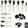 Silicone Kitchen Utensils 22 Pieces, Set of Utensils da Cucina per Pentole Antiaderenti, Heat and Non-Stick with Wooden Handle for Utensils BPA Free (Black) Image 3