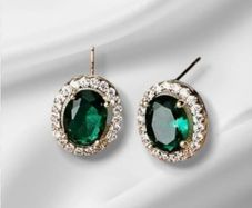 18k Gold Vermeil Colombian Emerald Halo Earrings