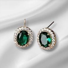 18k Gold Vermeil Colombian Emerald Halo Earrings
