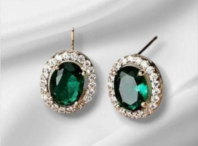 18k Gold Vermeil Colombian Emerald Halo Earrings