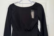 New Boohoo Black Long Sleeve Peplum Top with Open Cross Strap Back - size UK 10