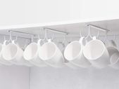 Mug Rack Under Cabinet - Coffee Cup Holder, 12 Mugs Hooks Under Shelf, Display Hanging Cups Drying Hook for Bar Kitchen Utensils White