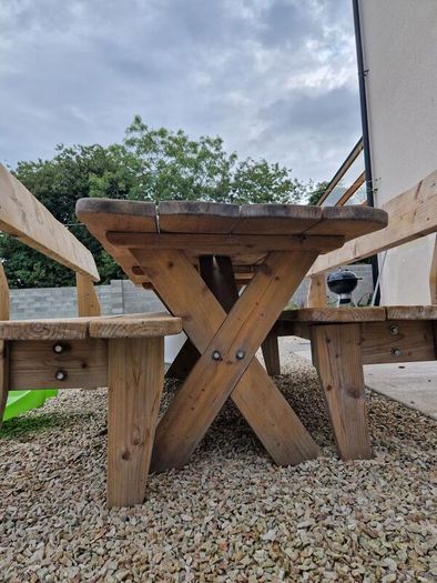 Outdoor Rustic Table with 2 benches