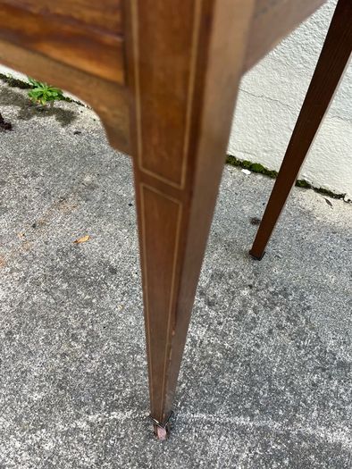 Maghoney wine leather desk with 2 drawers. Inlaid