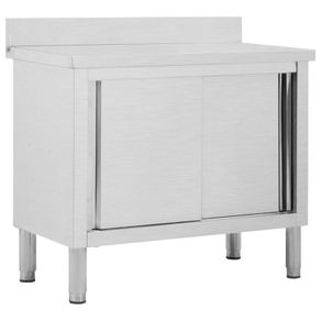 Work Table with Sliding Doors 100x50x95 cm Stainless Steel