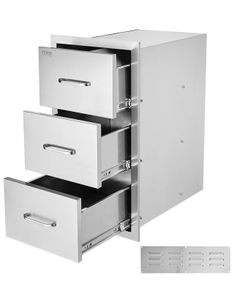 Outdoor Kitchen Drawers, 18.5"W x 22.5"H x 22.5"D Triple Access Drawers, Stainless Steel Flush Mount Cabinets, BBQ Island Drawers Storage with Handle, for Outdoor Kitchens or Patio Grill Station