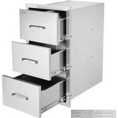 Outdoor Kitchen Drawers, 18.5"W x 22.5"H x 22.5"D Triple Access Drawers, Stainless Steel Flush Mount Cabinets, BBQ Island Drawers Storage with Handle, for Outdoor Kitchens or Patio Grill Station