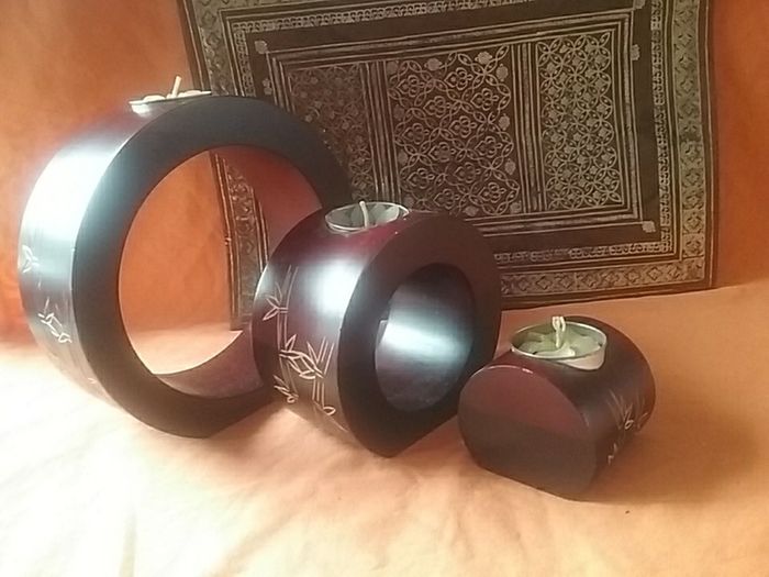 Set of Three Wooden Tea light holder