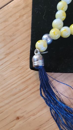 Semi-precious Yellow & White Stone & Silver Accents Prayer Beads x33