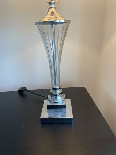 Tall silver and crystal lamp