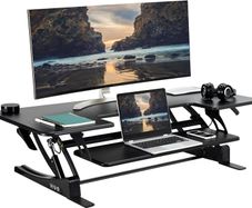 VIVO 122cm Height Adjustable Large Stand Up Desk Converter, V Series, Quick Sit to Stand Tabletop Dual Monitor Riser Workstation, Black, DESK-V048V