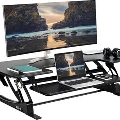 VIVO 122cm Height Adjustable Large Stand Up Desk Converter, V Series, Quick Sit to Stand Tabletop Dual Monitor Riser Workstation, Black, DESK-V048V