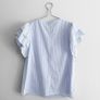 Pre Owned Blue & White Striped Embroidered V-Neck Top with Ruffle Sleeves Image 4