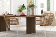 Set of 2 bohemian design dining chairs with resin wicker seat and white steel base