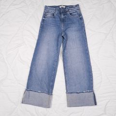 Paige Medium Blue Sasha Ankle High-Waisted Wide Leg Turn up Jeans Size 25