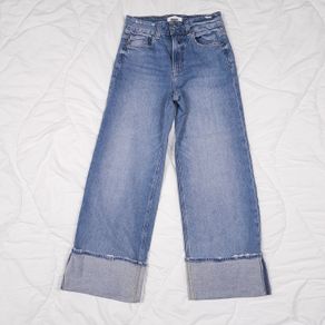 Paige Medium Blue Sasha Ankle High-Waisted Wide Leg Turn up Jeans Size 25