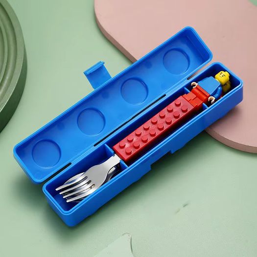 Fun Creative Building Blocks Portable Cutlery Stainless Steel Cutlery Children'S Assembled Fork And Spoon Set Lego Fan Gift