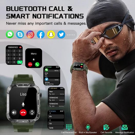 Military Smart Watch for Men 1.96 Inches Outdoor Sports Smartwatch with Answer/Make Call,Fitness watch,Blood Oxygen,Heart Rate and Sleep Monitor Compatible with iPhone and Android