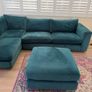 Teal Blue L shaped couch and footstool Image 3