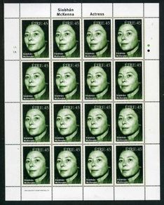 1999 Ireland Irish Actors and Actresses Siobhan McKenna Stamp Sheetlet Plate 1A1A Mint Never Hinged (MNH)