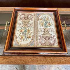 Victorian Style Tile and Wood Tray with Floral Design Afternoon Tea Wine Bar