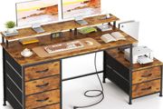 128cm Desk with Fabric File Cabinet, Computer Desk with Shelves and Drawers
